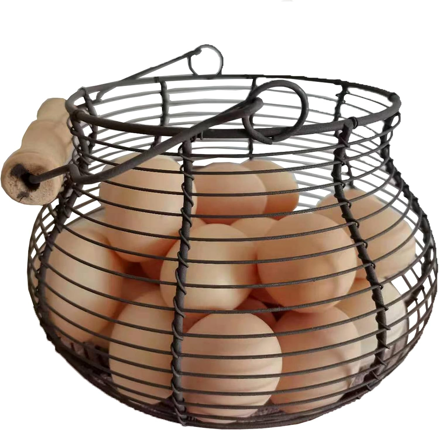 . Farmhouse Wire Egg Baskets for Gathering Fresh Egg with Handle, round Metal Ch