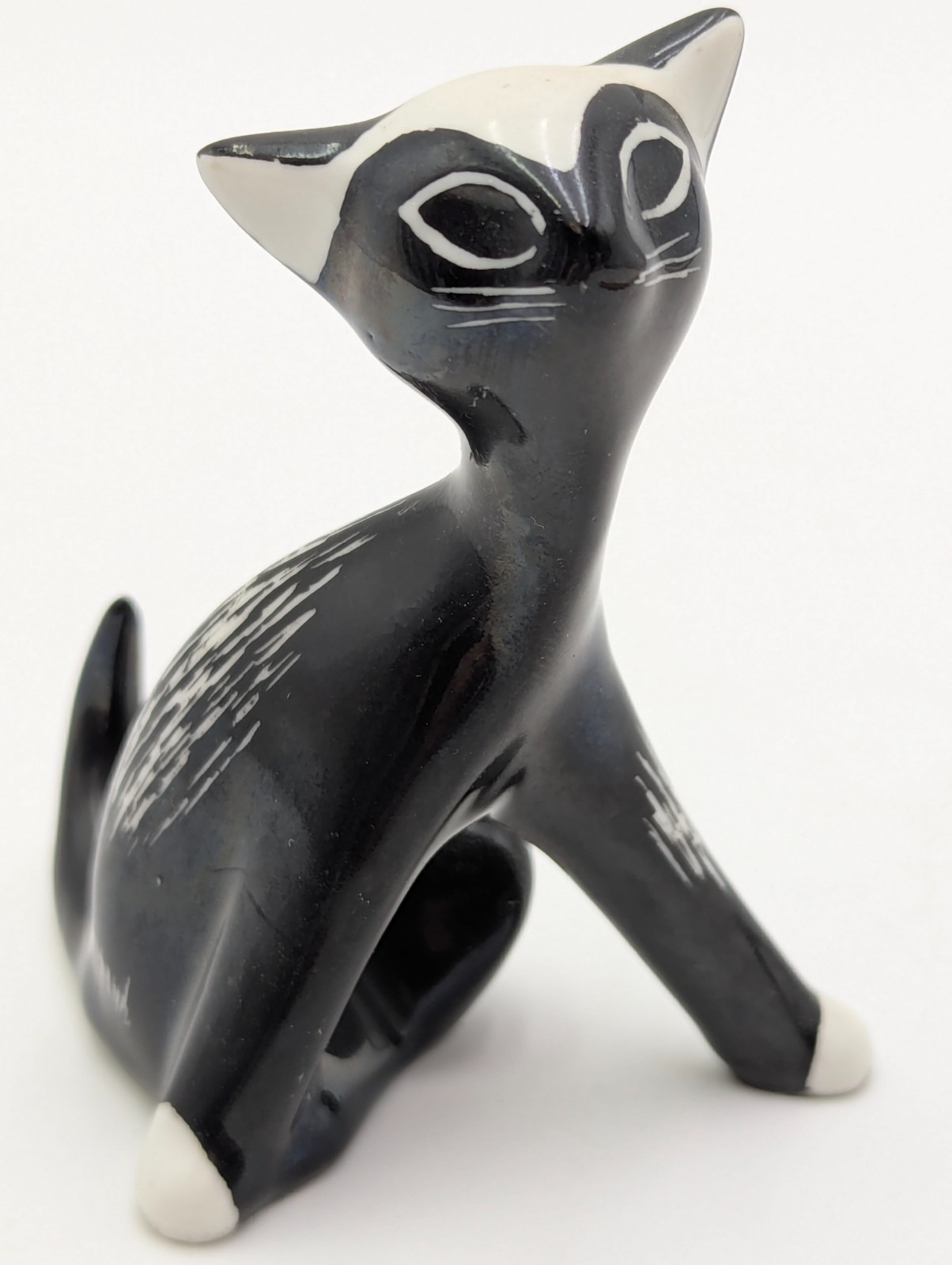 Cmielow Black & White Bogucice Porcelain Sitting Cat Figurine Made in Poland