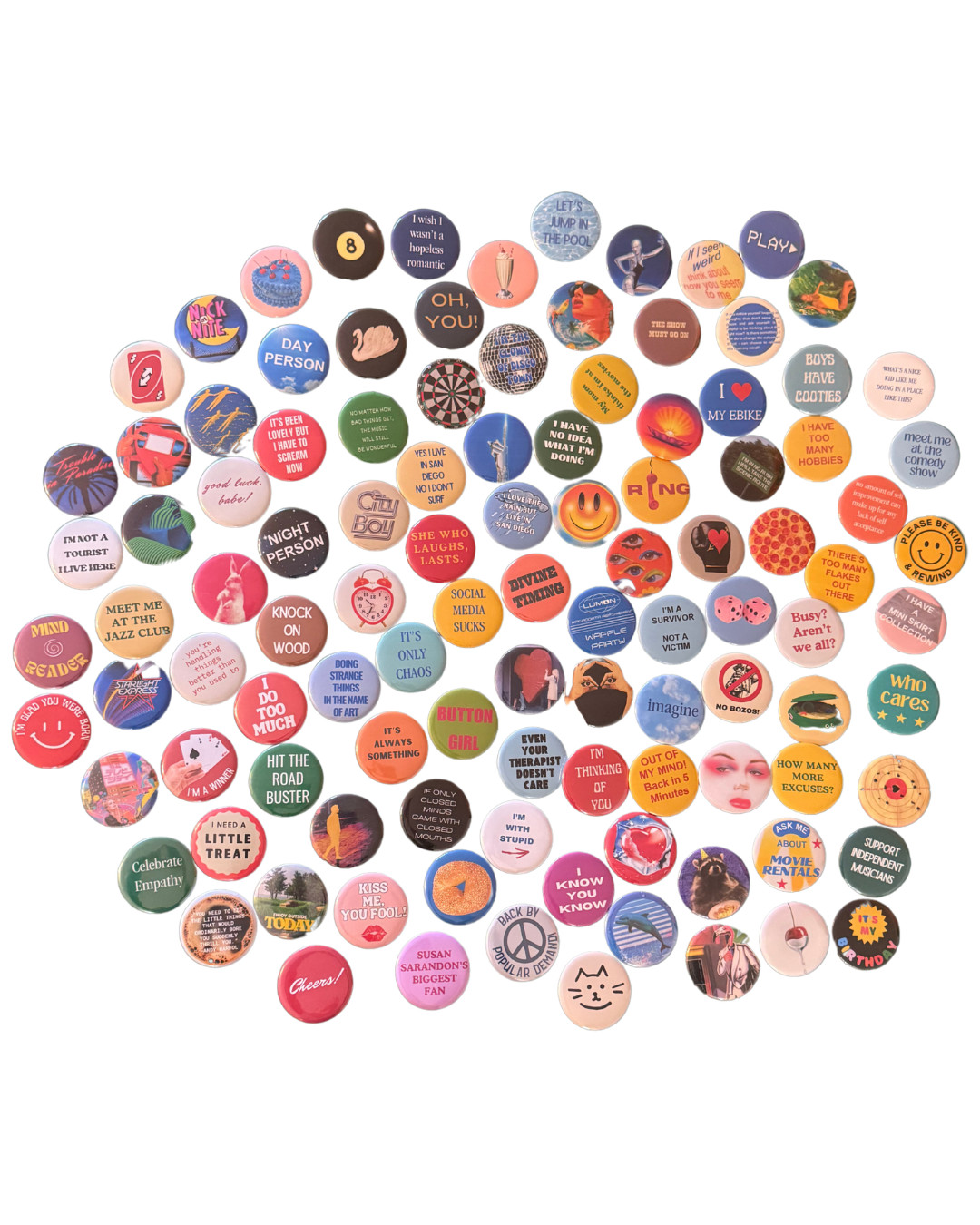 Vintage Art Buttons, Handmade Pins (2.25 inch and 1.25 inch) Vintage Art Buttons, Handmade Pins (2.25 inch and 1.25 inch)