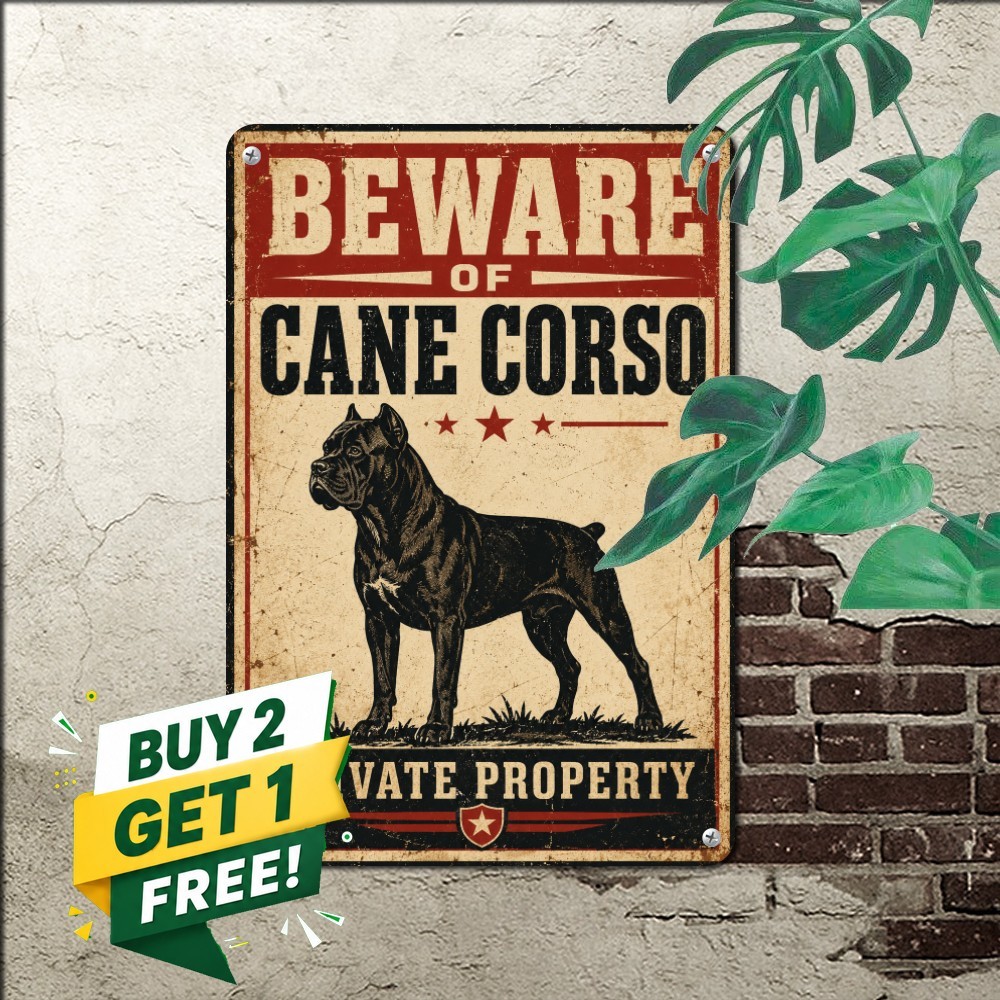 Cane Corso Mastiff Patrol Sign Guard Dog Outdoor Security Metal Tin Plaque