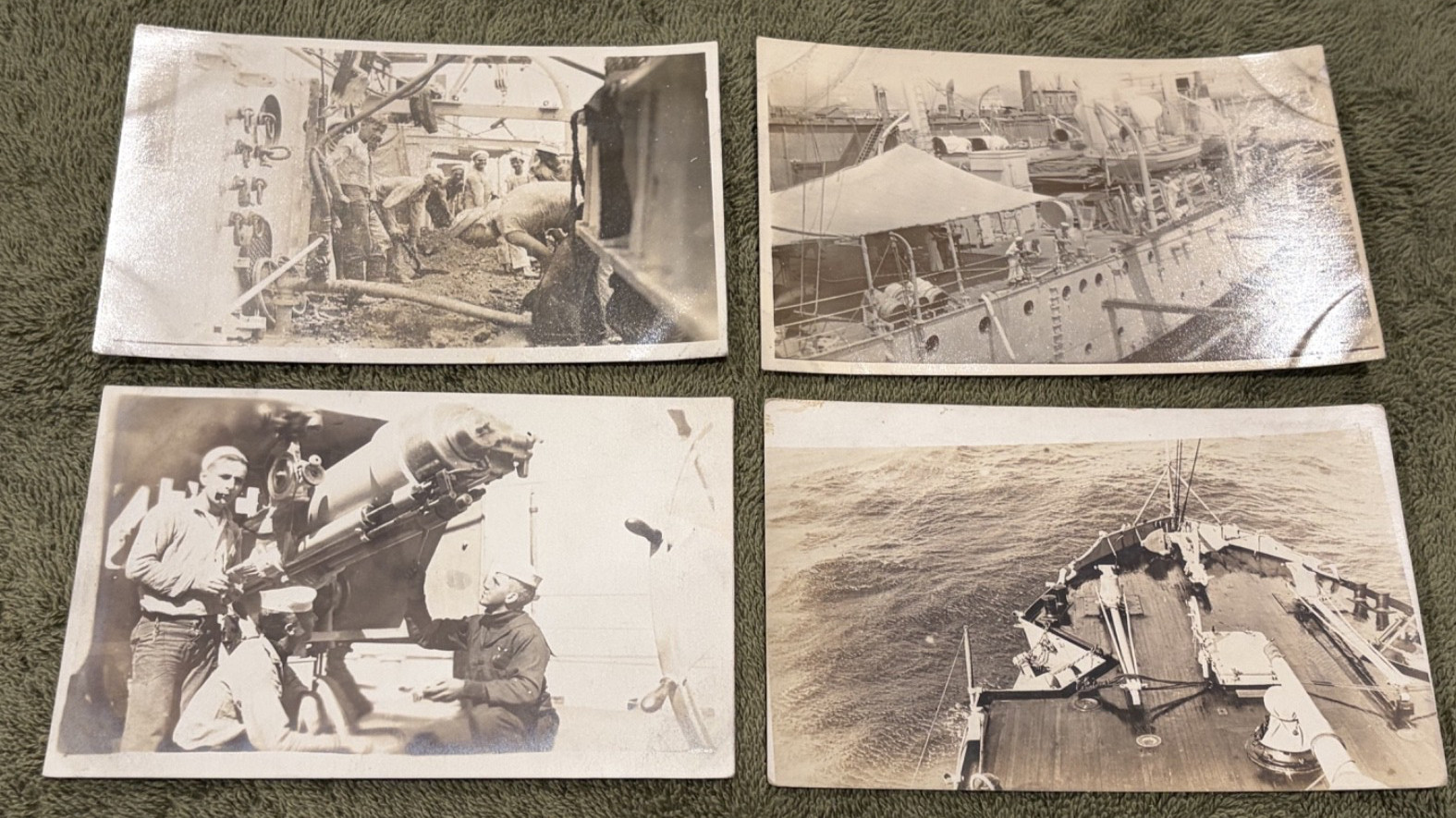 Lot of 4 RPPC WWI USS Sacramento crew members on deck / life AZO 1910-1930