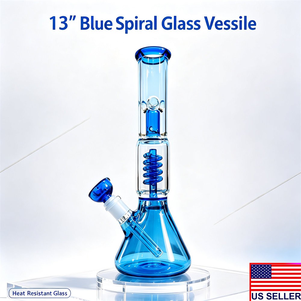 13 Inch Blue Spiral Percolator Borosilicate Glass Beaker Decor Vessel