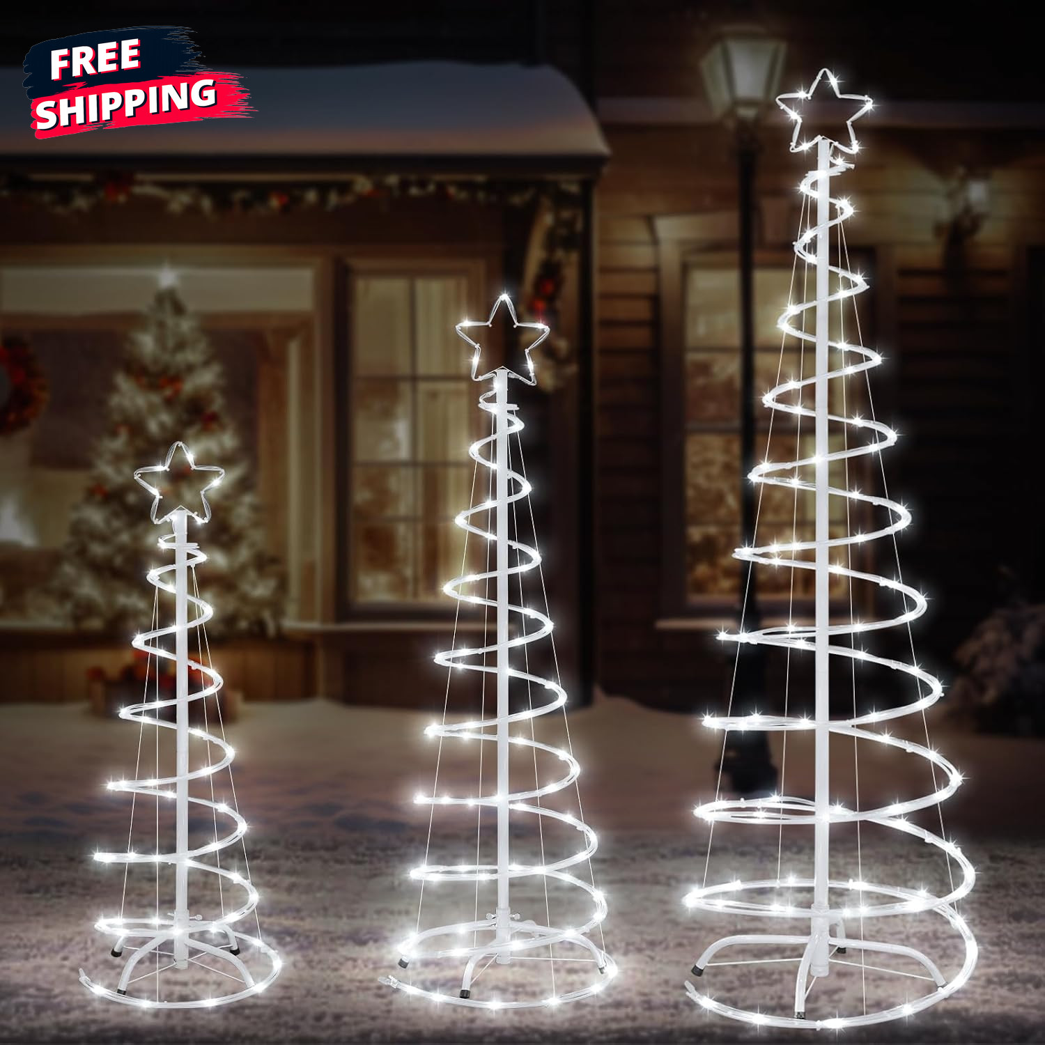 3 Packs Christmas Spiral Tree with Lights, 3/4/5 FT Lighted Xmas Collapsible Tre