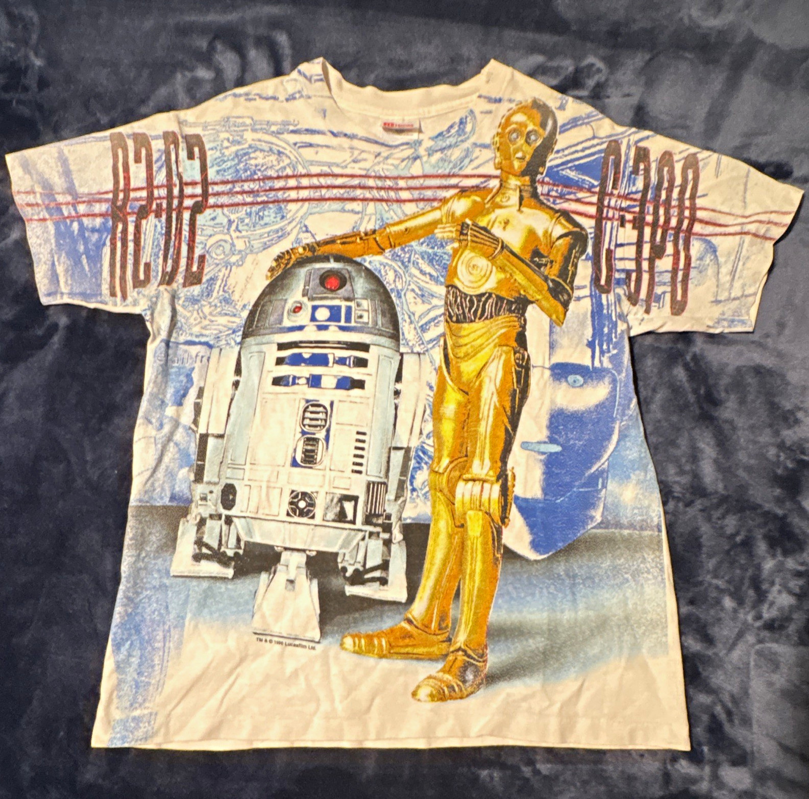 Hanes Vintage 1996 Star Wars R2D2 C-3PO Graphic T-Shirt Sci-Fi All Over Print S