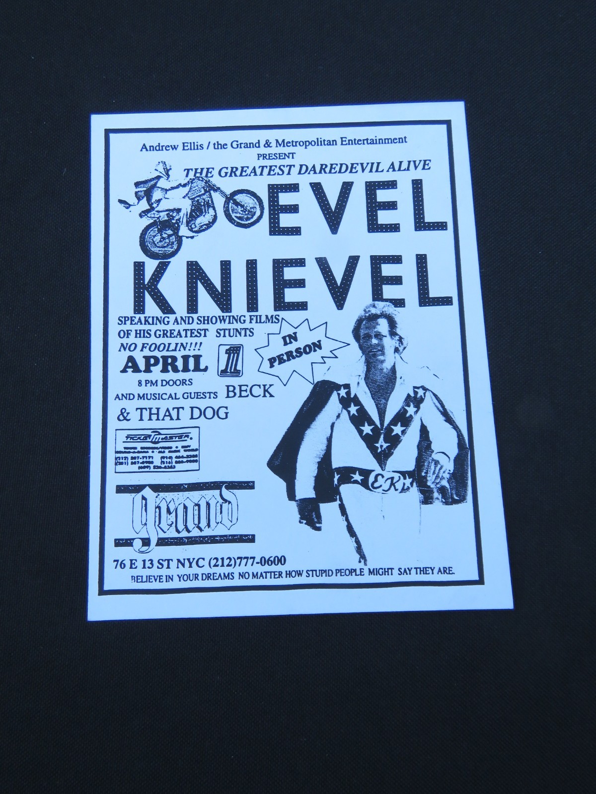 Evel Knievel Daredevil Promo Handbill Poster The Grand NYC