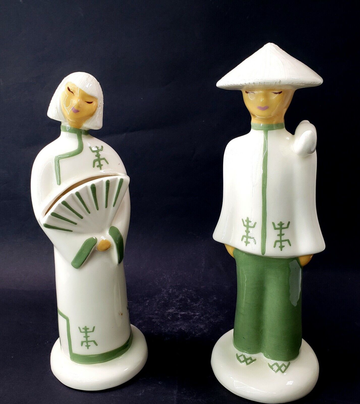 VTG 1940’s Art Pottery Chinese Figurines Set Signed Heidi Schoop Hollywood, CA 