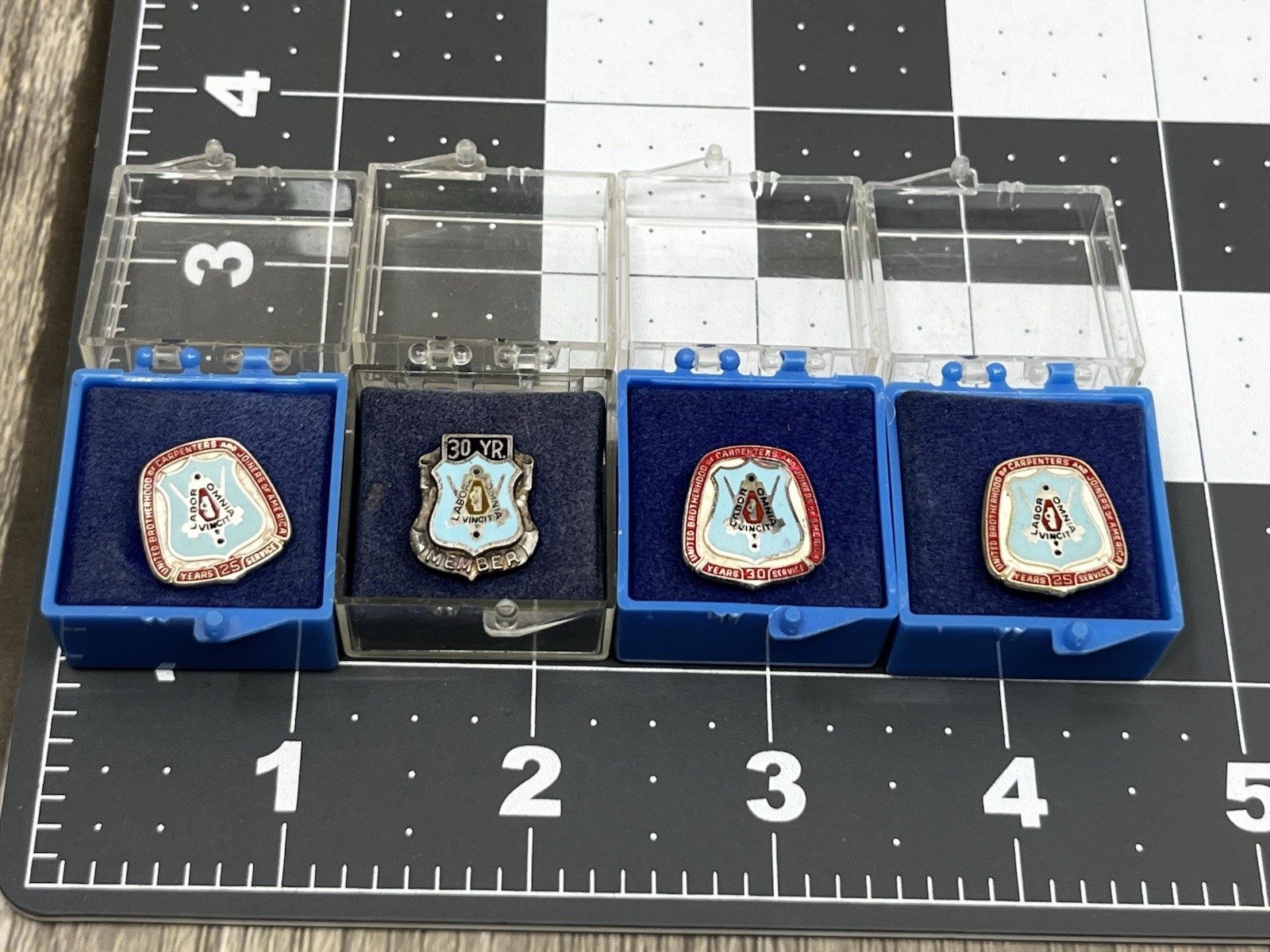VTG Lot Of 4 United Brotherhood of Carpenters 25 & 30 Year Pins Sterling Silver