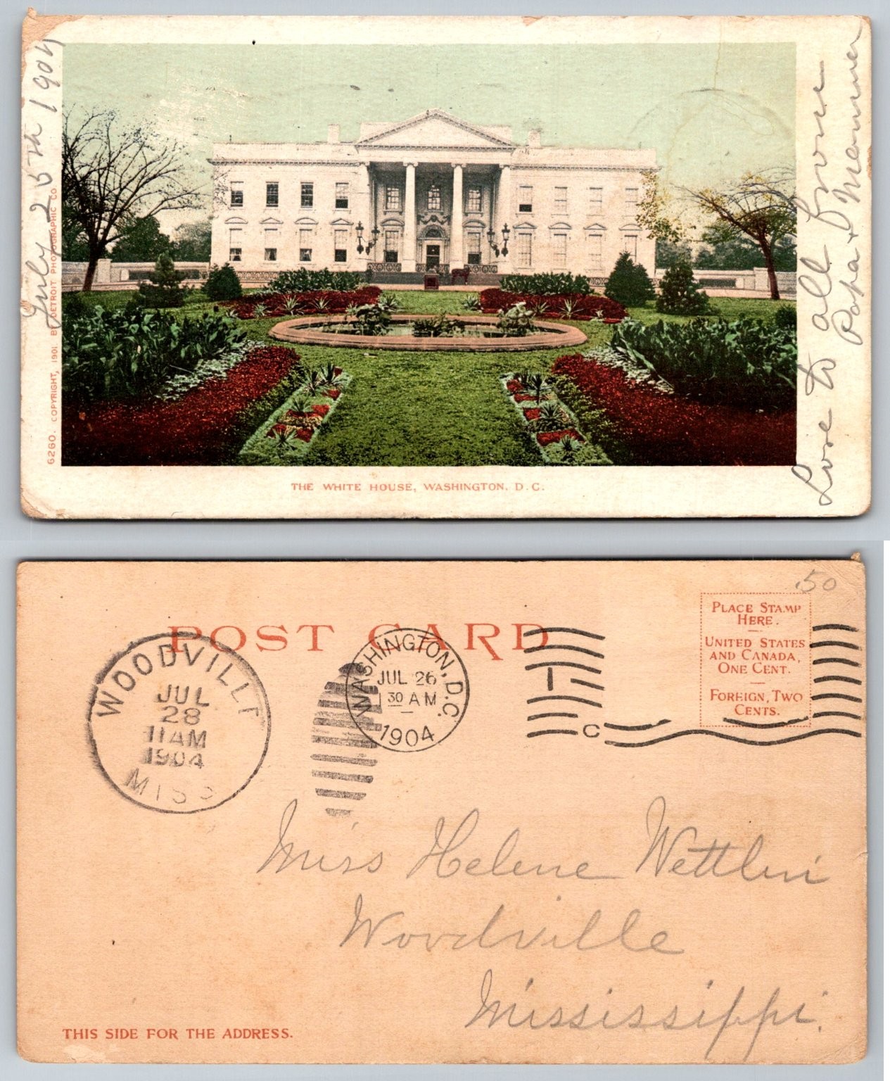 1904 The White House Washington D.C. Detroit Photographic Postcard Posted 1904 The White House Washington D.C. Detroit Photographic Postcard Posted