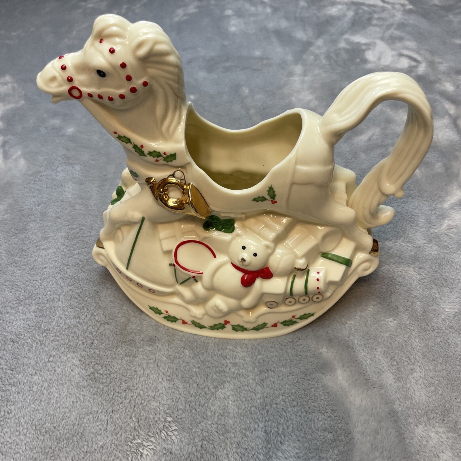 Lenox Christmas Rocking Horse Vase Teapot Santas Holiday Toy Shop *NO LID*
