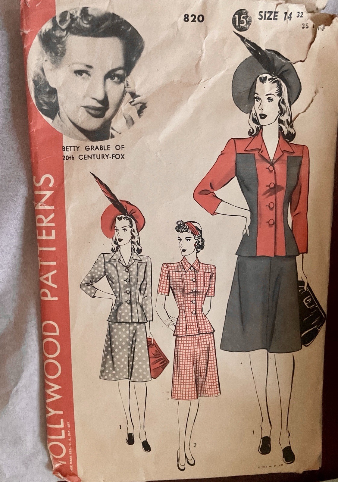 40s Hollywood 820 BETTY GRABLE Womens Dress Jacket Skirt Vintage Sewing Pattern