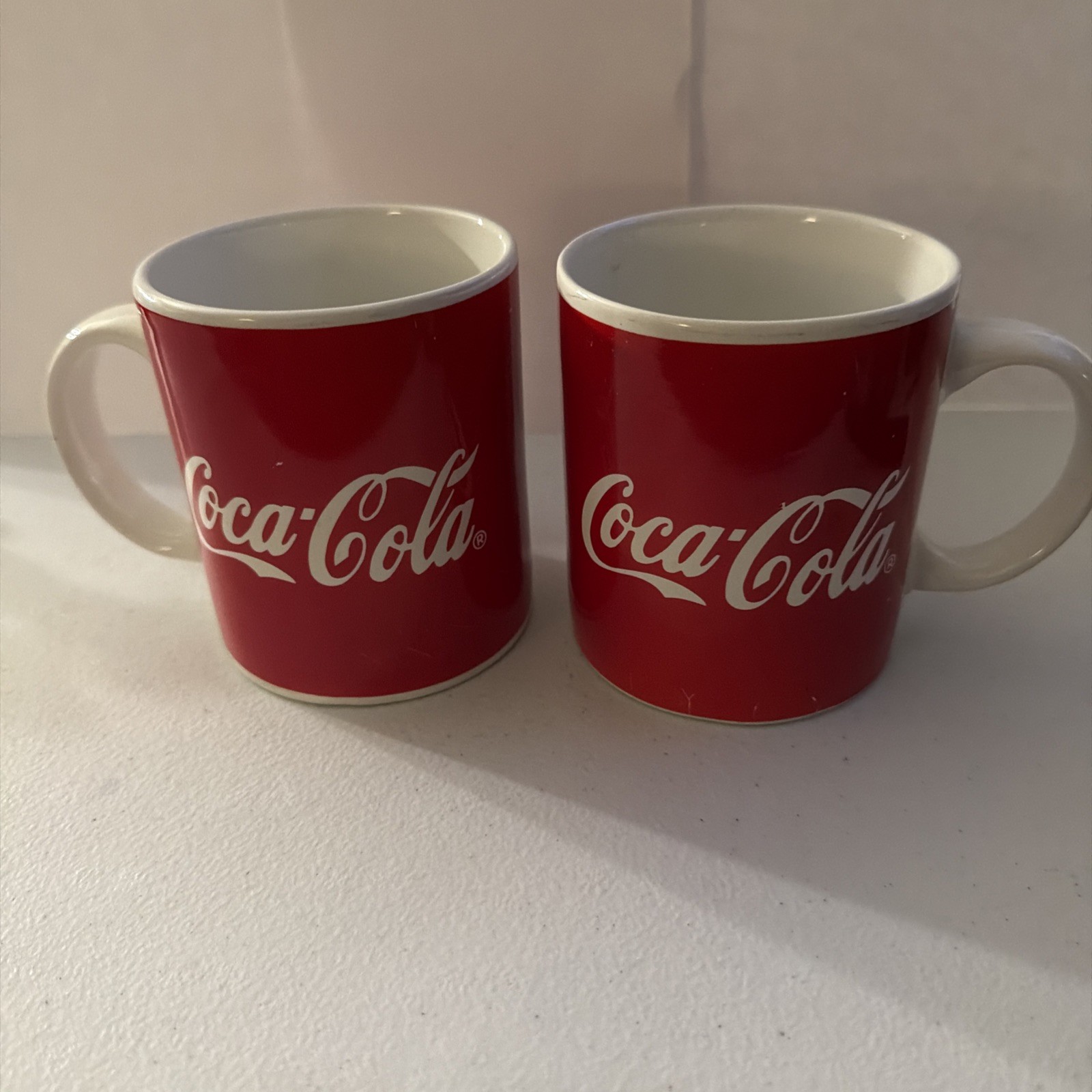 Vintage 1996 Coca-Cola Mugs Red and White Set of 2 Gibson Housewares