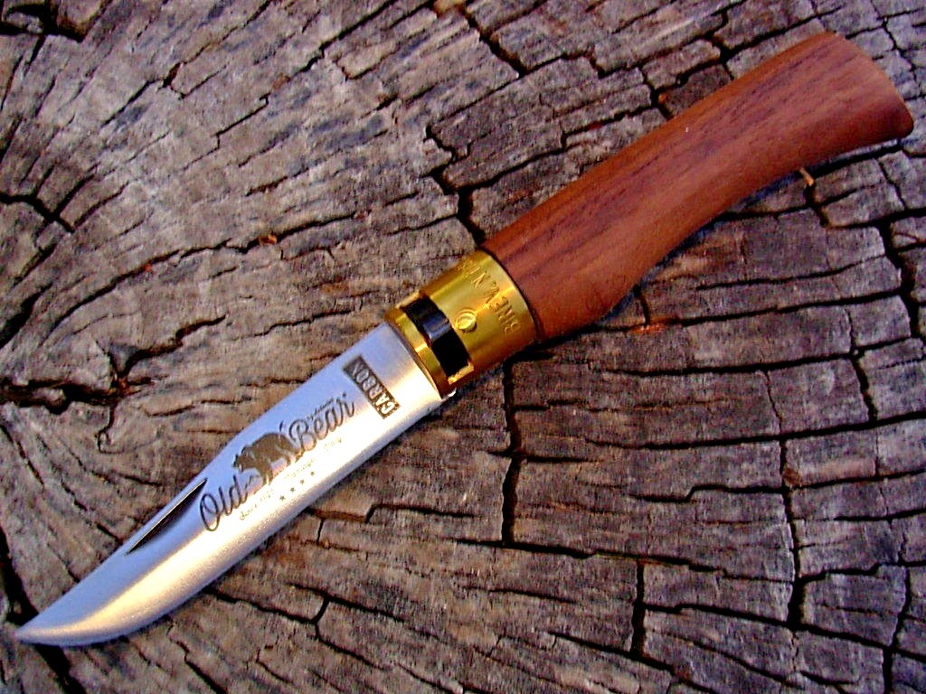 Antonini knives Italy Old Bear 21 Large ring lock knife Walnut & carbon steel