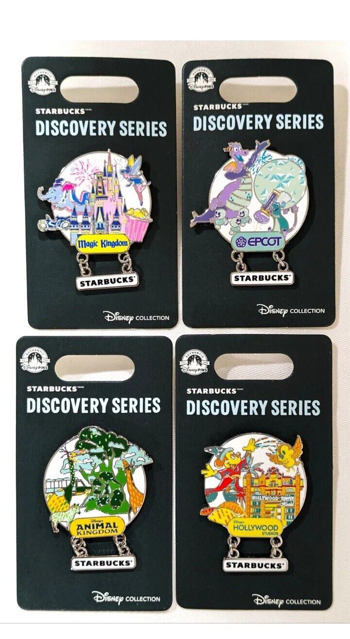Walt Disney World Starbucks Discovery Series 4 Parks Pin Set Epcot Magic 2024 
