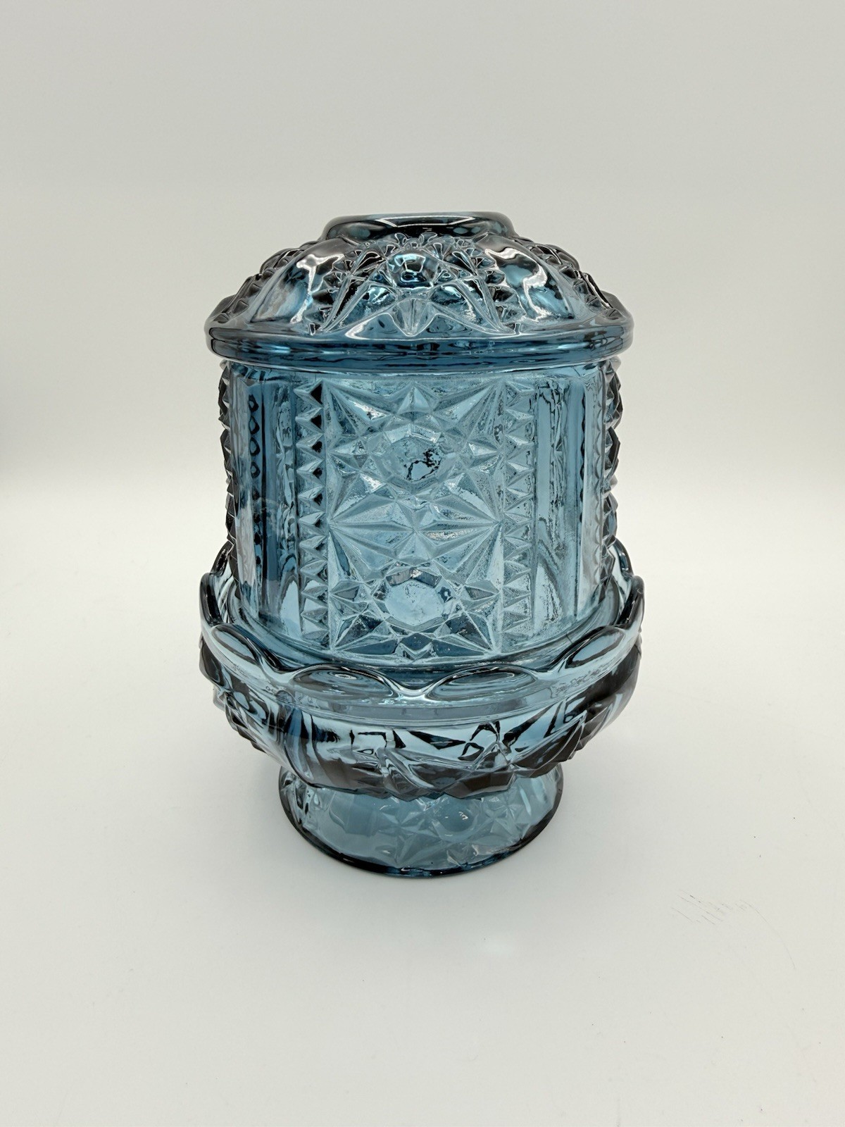 Vintage Indiana Glass Stars & Bars Fairy Lamp Colonial Blue