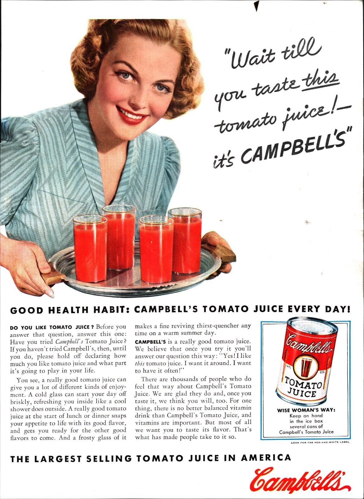 Original 1940 CAMPBELL\'S Vegetable Soup Kitchen Décor Ephemera 1940\'s Print Ad