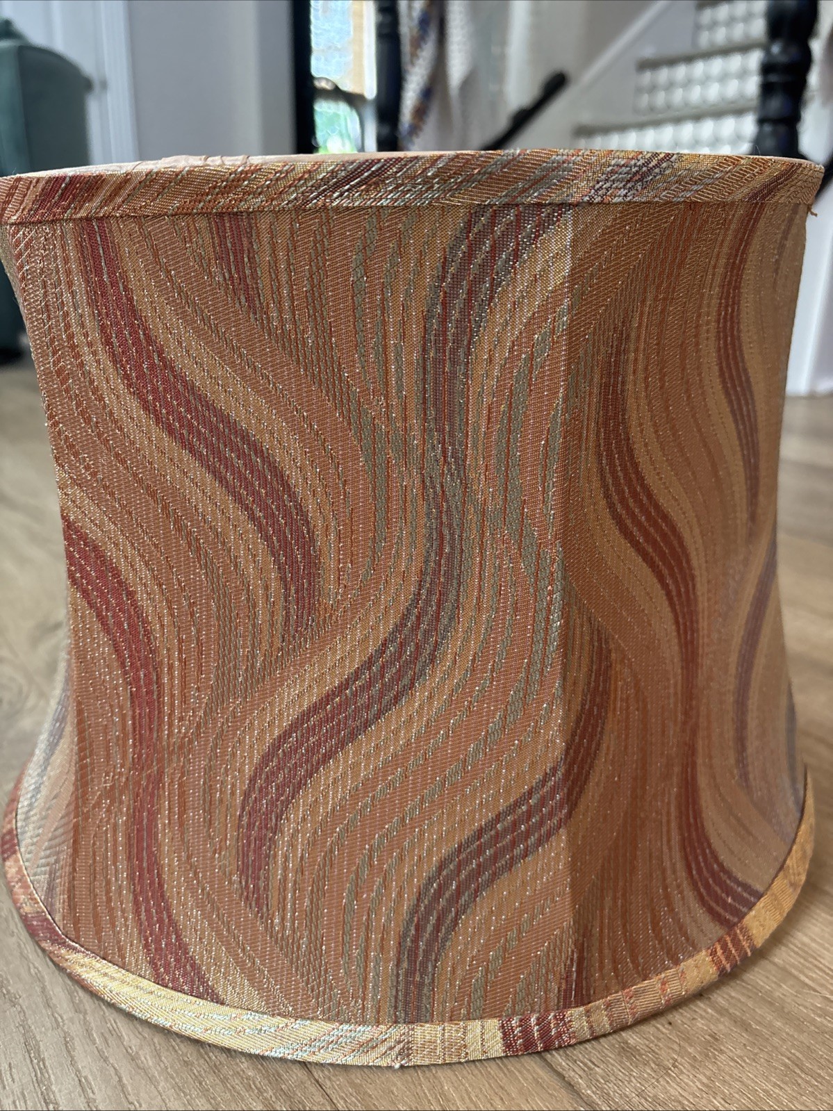 VTG 80\'s Stripe Swirled Burgundy Orange Silver Gold Lamp Shade Silky Inside