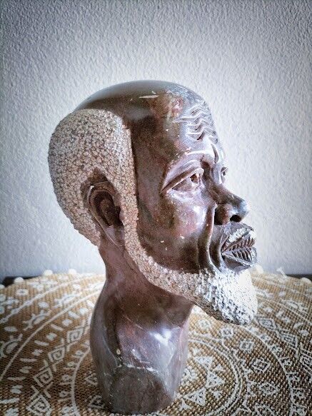 Authentic South African Hand Carved African Man Bust Stone Sculpture Statue