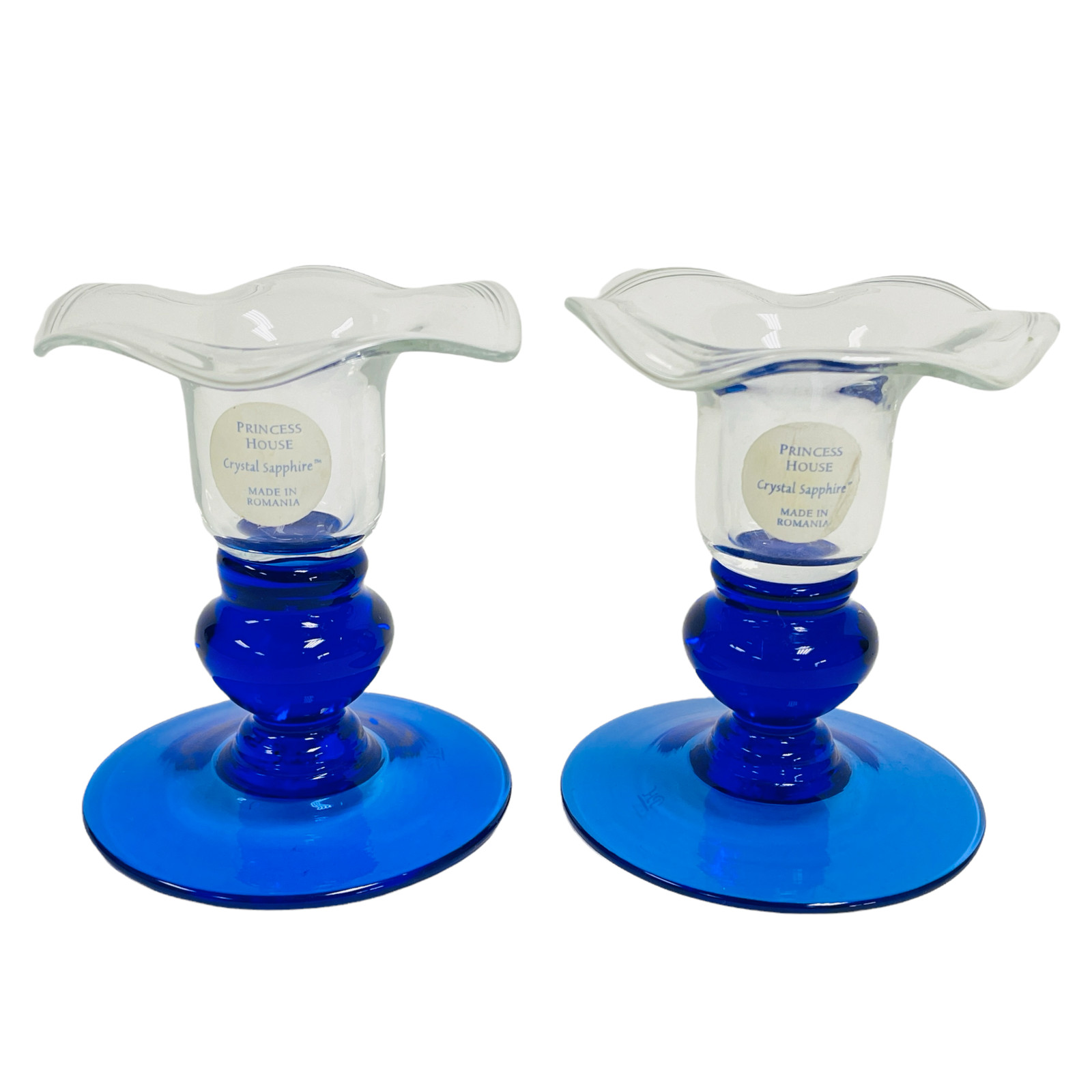 (2) Princess House Crystal Sapphire Ruffled Edge 3.25