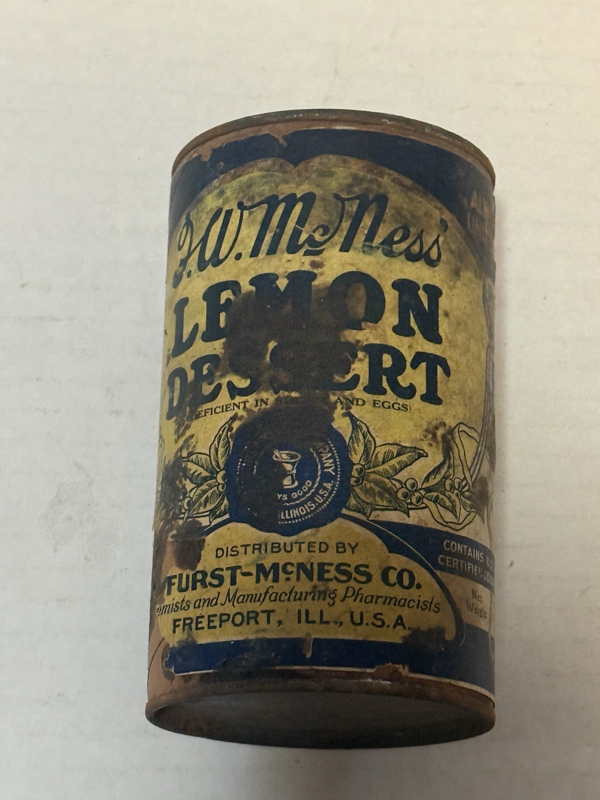 vintage McNess Lemon Dessert tin dating back to the 1950s very rare full 