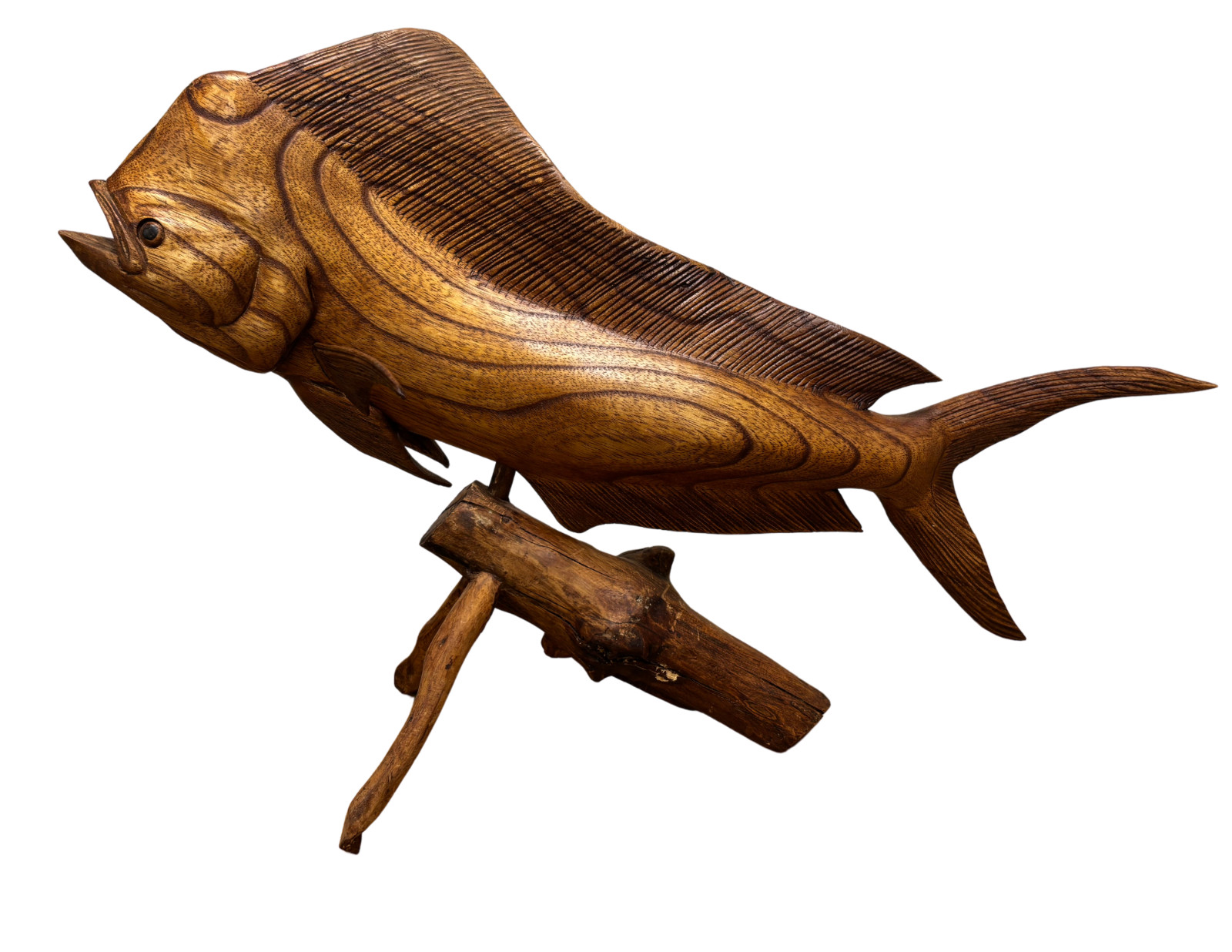 CARVED WOOD MAHI MAHI TROPHY DOLPHIN HEAD CARVING SPORT OCEAN FISHING COLLECTION
