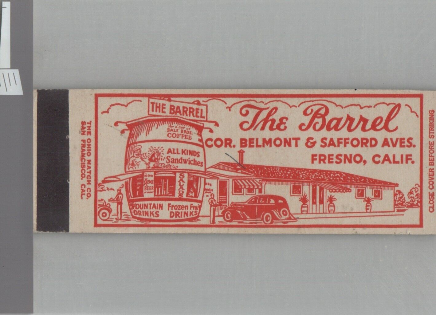 Matchbook Cover Full Length The Barrel Road Side Drive In Fresno, CA