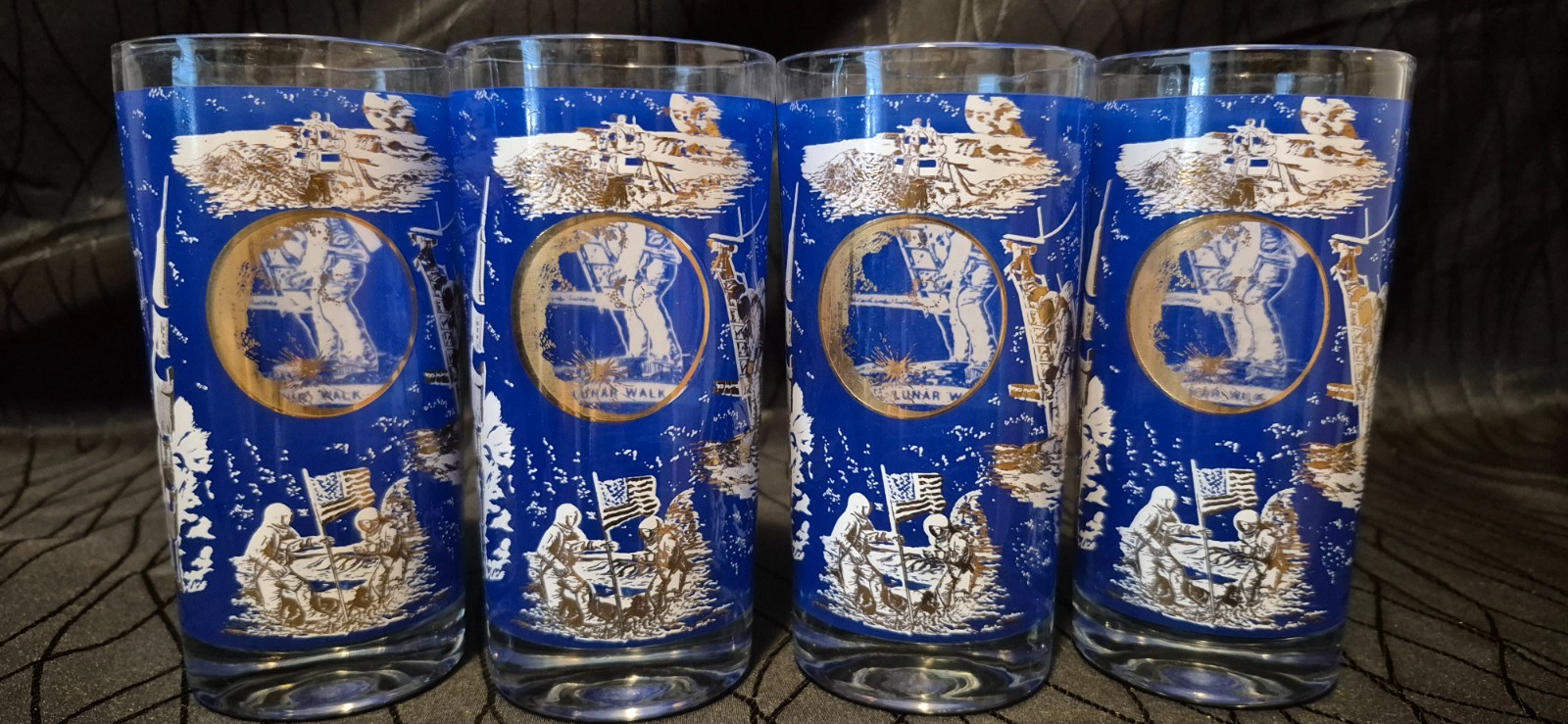 Vintage 1969 Marathon Oil Apollo mission souvenir tumbler glasses Set Of 4