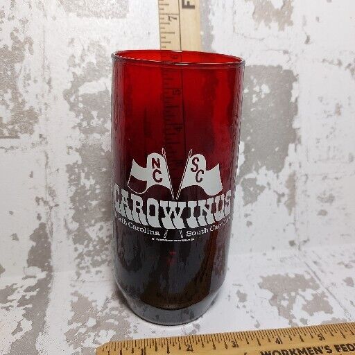 Vintage Carowinds NC SC Ruby Red Drinking Glass 1979 $2.25 Sticker Weighes 5oz