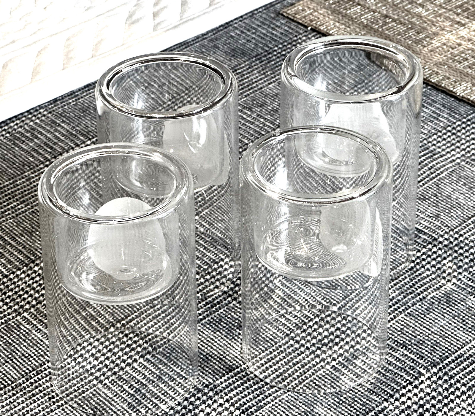 4 CLEAR GLASS TEALIGHT CANDLE HOLDERS MODERN