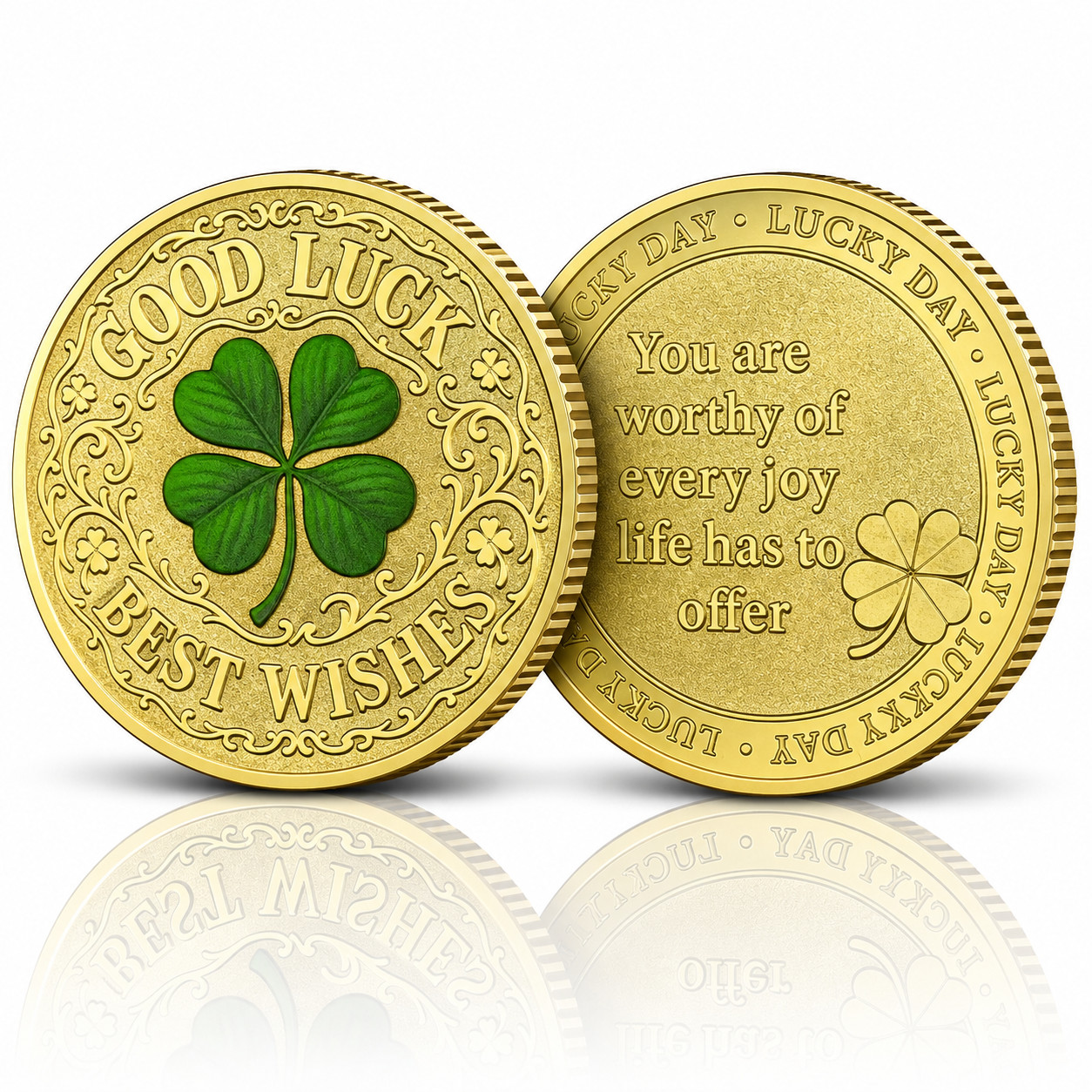 Good Luck Four Leaf Clover Coin Lucky Token Best Wishes Inspirational Gift