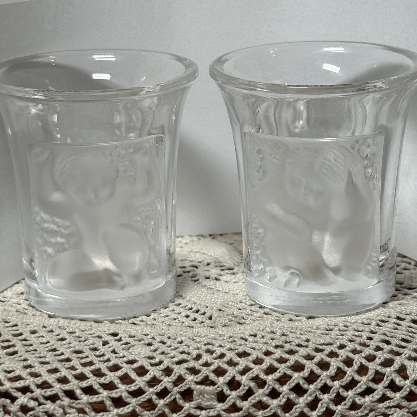 Set of 2 Lalique Enfant Shot Glass Signed Art Deco 1 3/4\