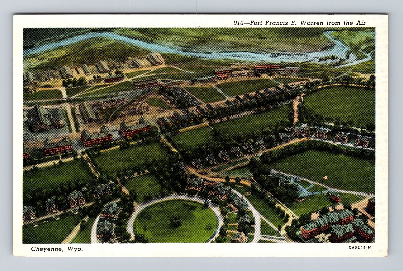 Cheyenne WY-Wyoming, Fort Francis E Warren, Aerial View Vintage Postcard