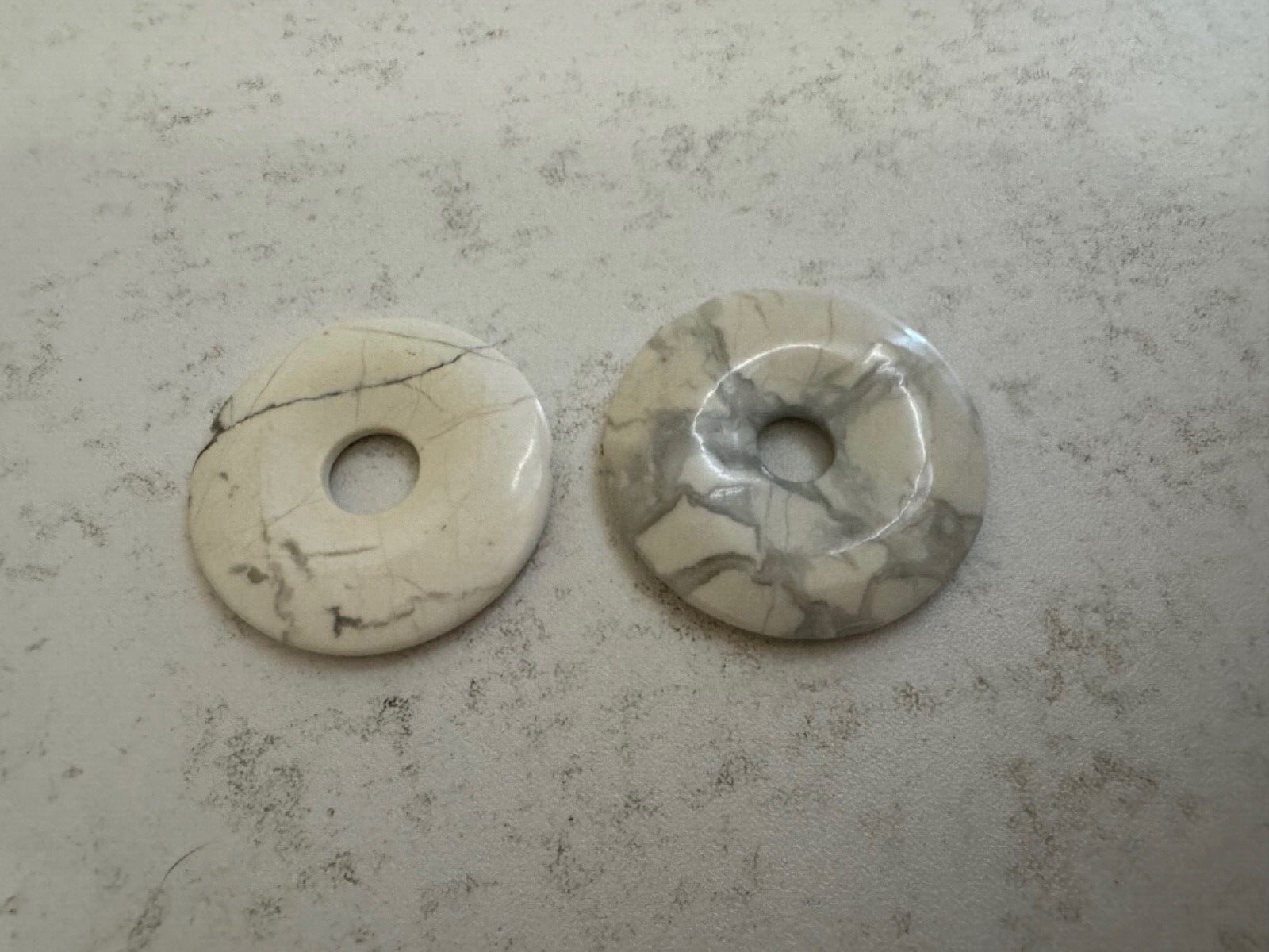 Chinese White Stone or Mineral Lot of 2 Bi Disc Pendants