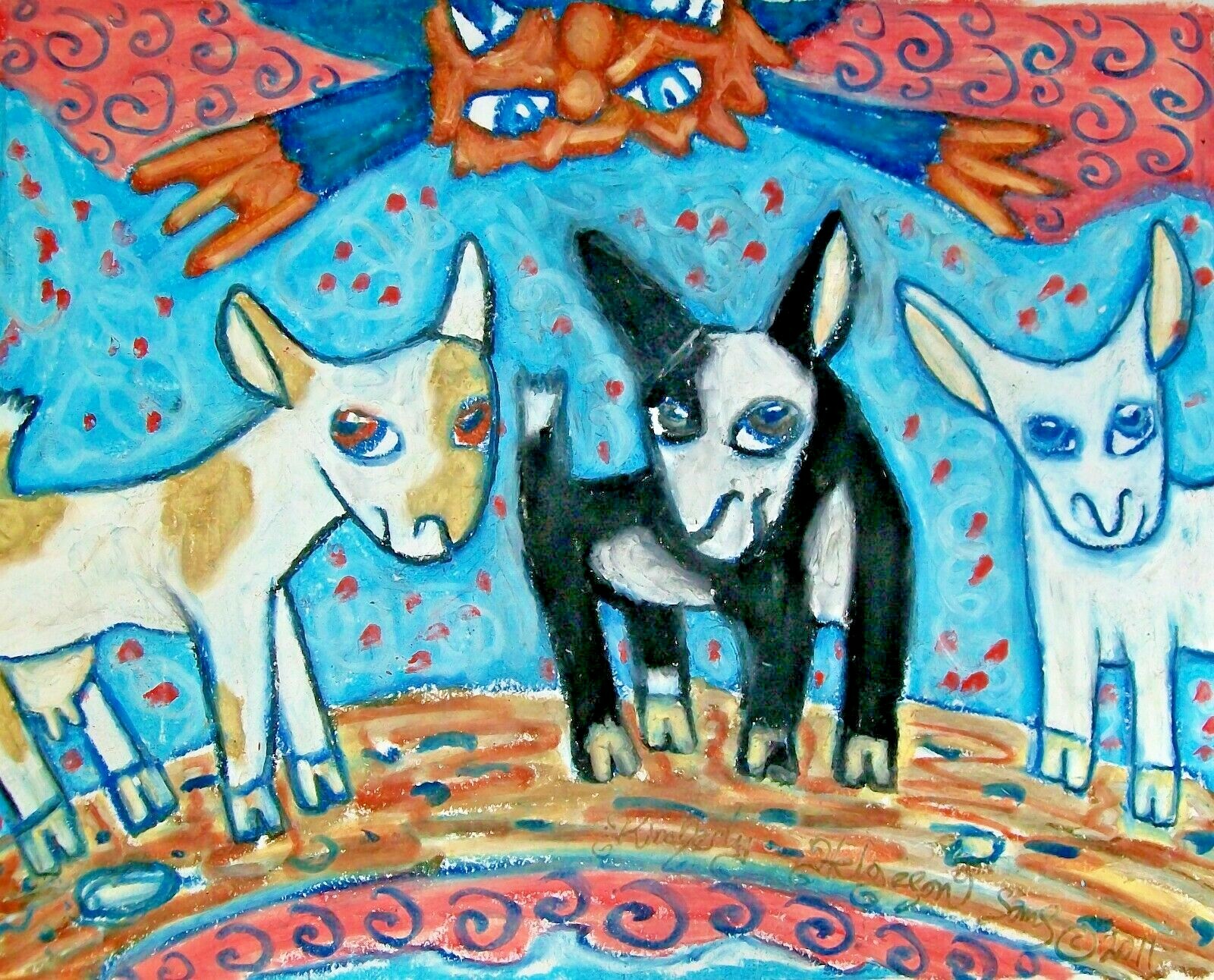 ACEO PRINT NIGERIAN DWARF Goats Gruff Troll KSAMS Goat FOLK ART 2.5 x 3.5