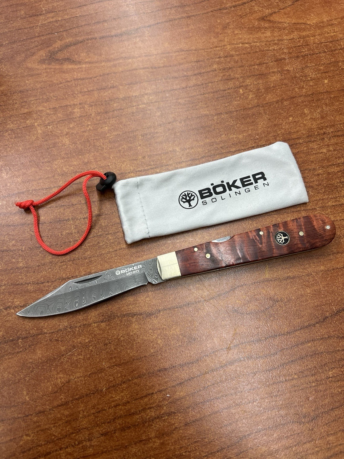 Boker Solingen 1906 2020 Damascus Amboina Red Curly Birch Collector\'s Knife MINT
