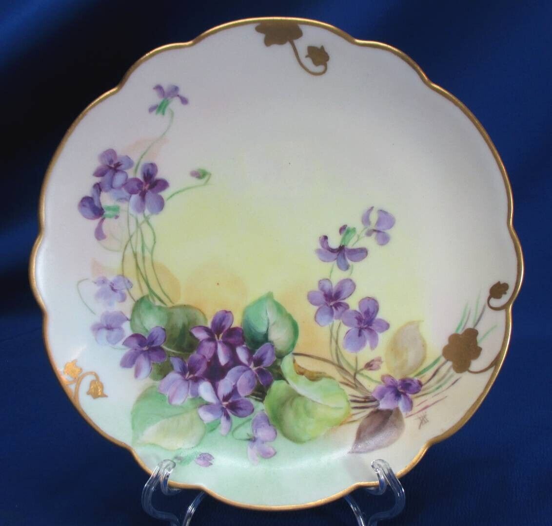 HAND-PAINTED VIOLETS PICKARD PLATE ARTIST SIGNED BY RUTH ALEXANDER