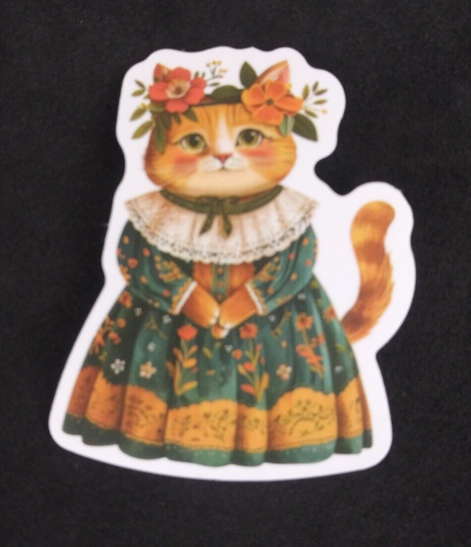 Adorable Anthromorphic Cat In Dress Sticker 2.25\