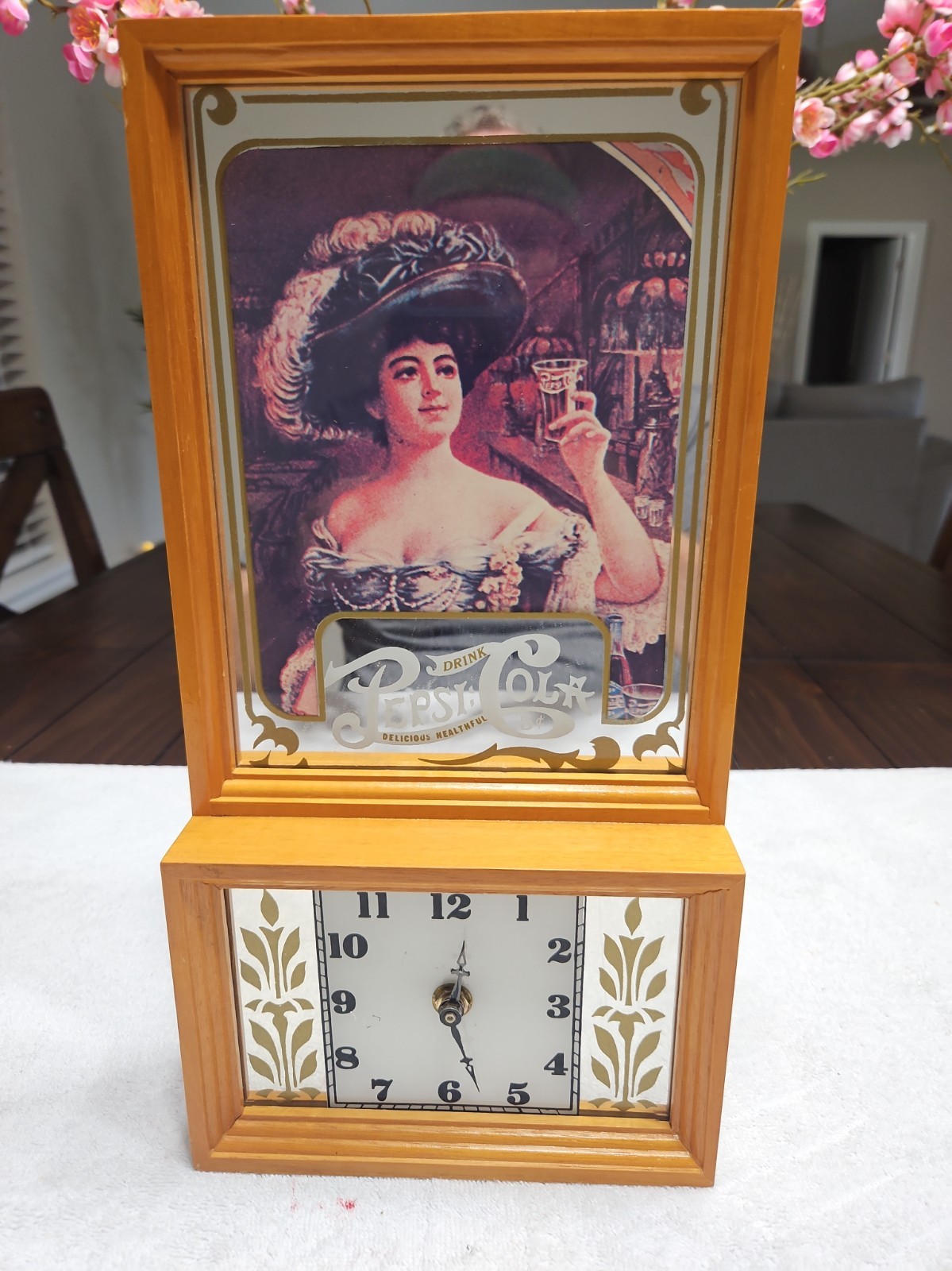 Vgt Pepsi Cola Clock Battery Quartz Movement Wood Frame Glass Dial 13