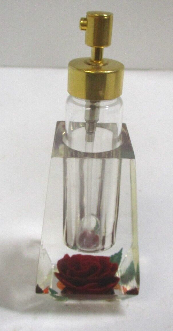 Vintage Bircraft Perfume Atomizer Huntington Indiana Clear Lucite Red Rose
