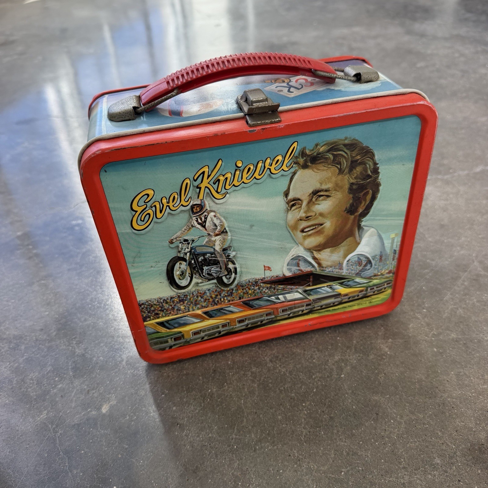 VTG 1974 Evil Knievel Aladdin Metal Lunch Box No Thermos