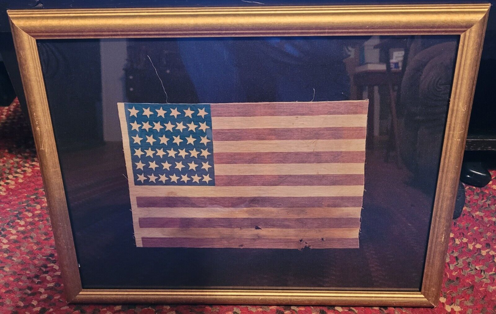 Antique 39 Star American Flag - Parade Flag  - In Glass Frame - Circa 1876-1889