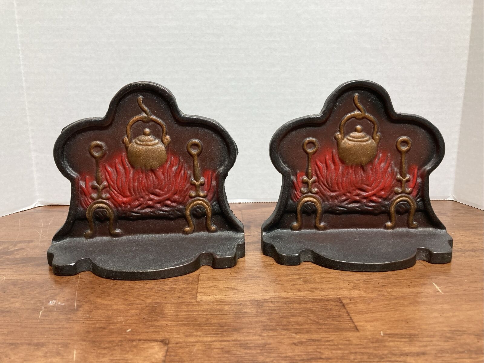 Antique Fireplace Primative KItchen Fireside Andiorns Hearth Cast Iron BOOKENDS 