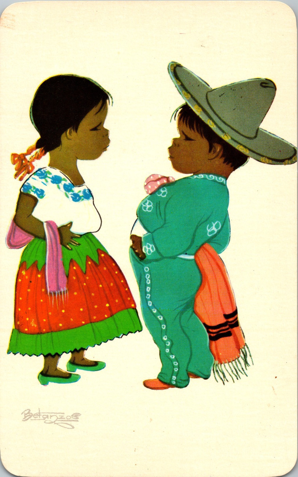 Vintage Mexico Tipico Postcard Traditional Mexican Couple Folk Costume Unused