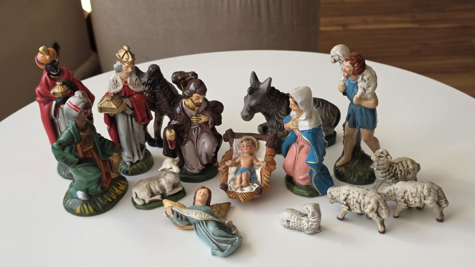 Vtg 1950s Japan Nativity Set 15pc Mid-Century Chalkware Composition Green Base Vtg 1950s Japan Nativity Set 15pc Mid-Century Chalkware Composition Green Base