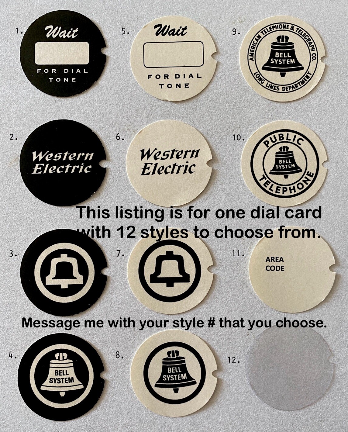ONE Rotary Telephone Dial Card Insert - choose from 12 styles