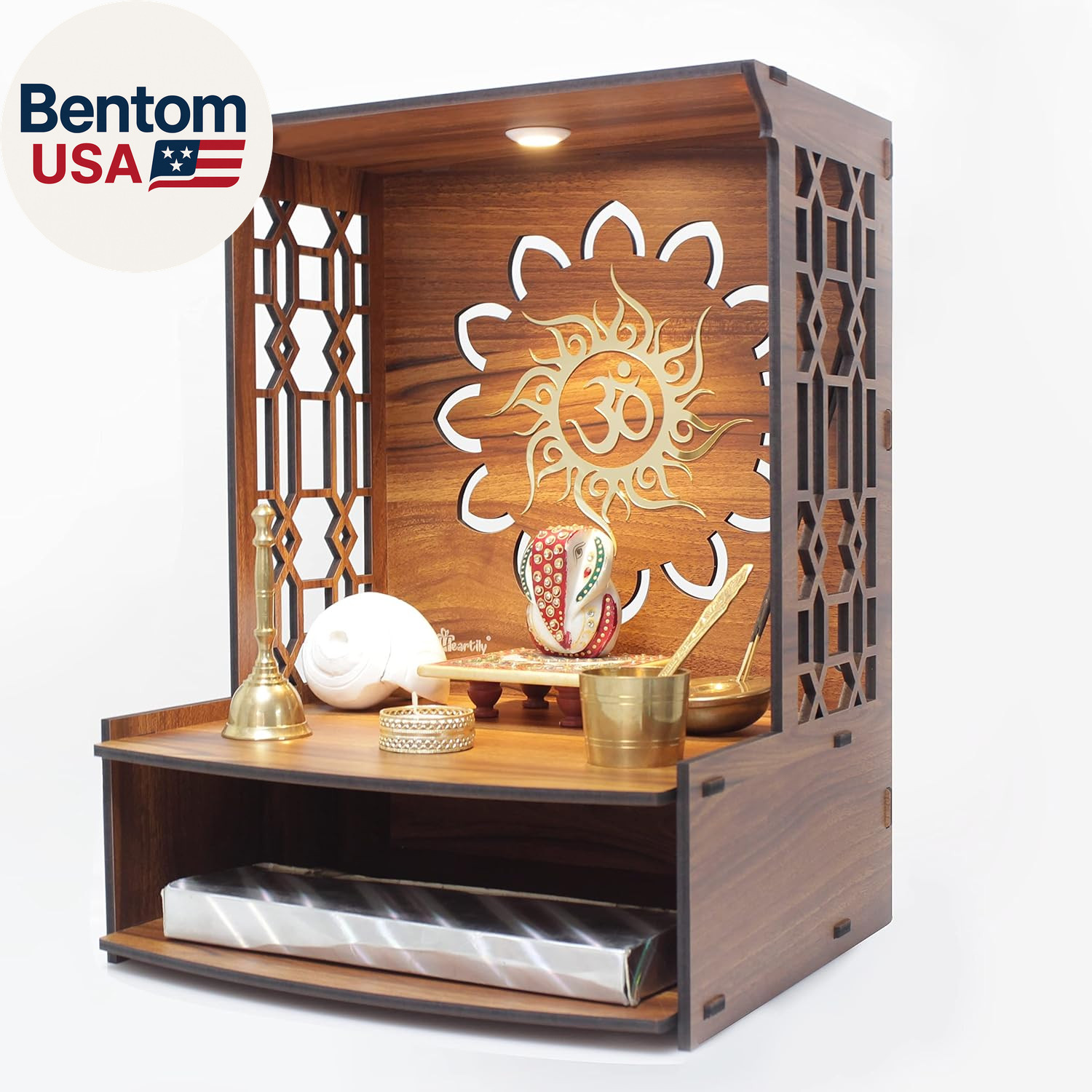 Mangal Beautiful Wooden Pooja Stand for Home Temple and Office Puja Mandir - Wal