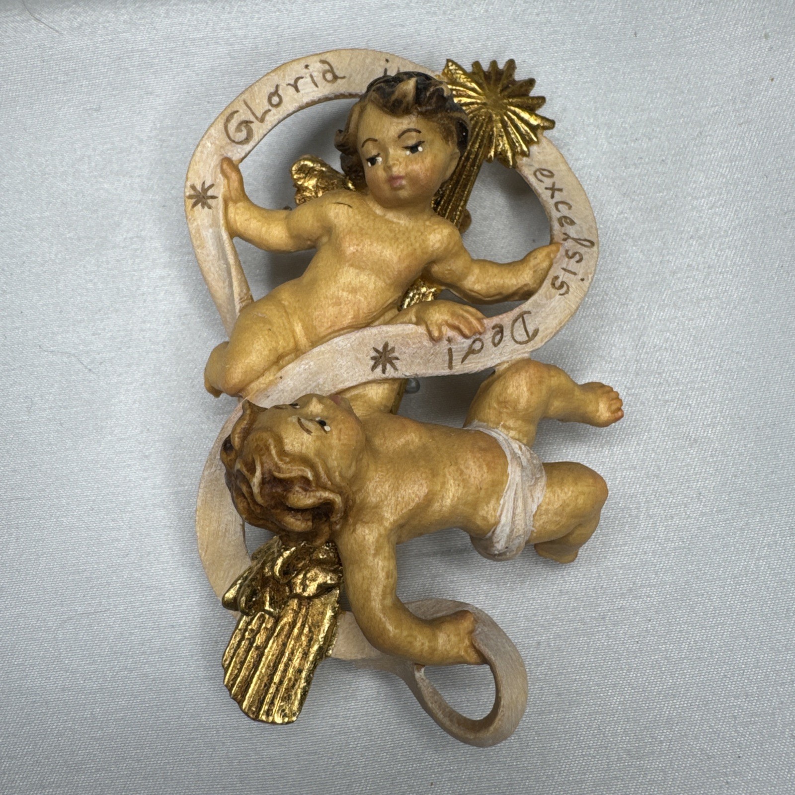 LEPI Nazarene Nativity Couple Of Angels Italy Wood Carved Cherubs 4” READ