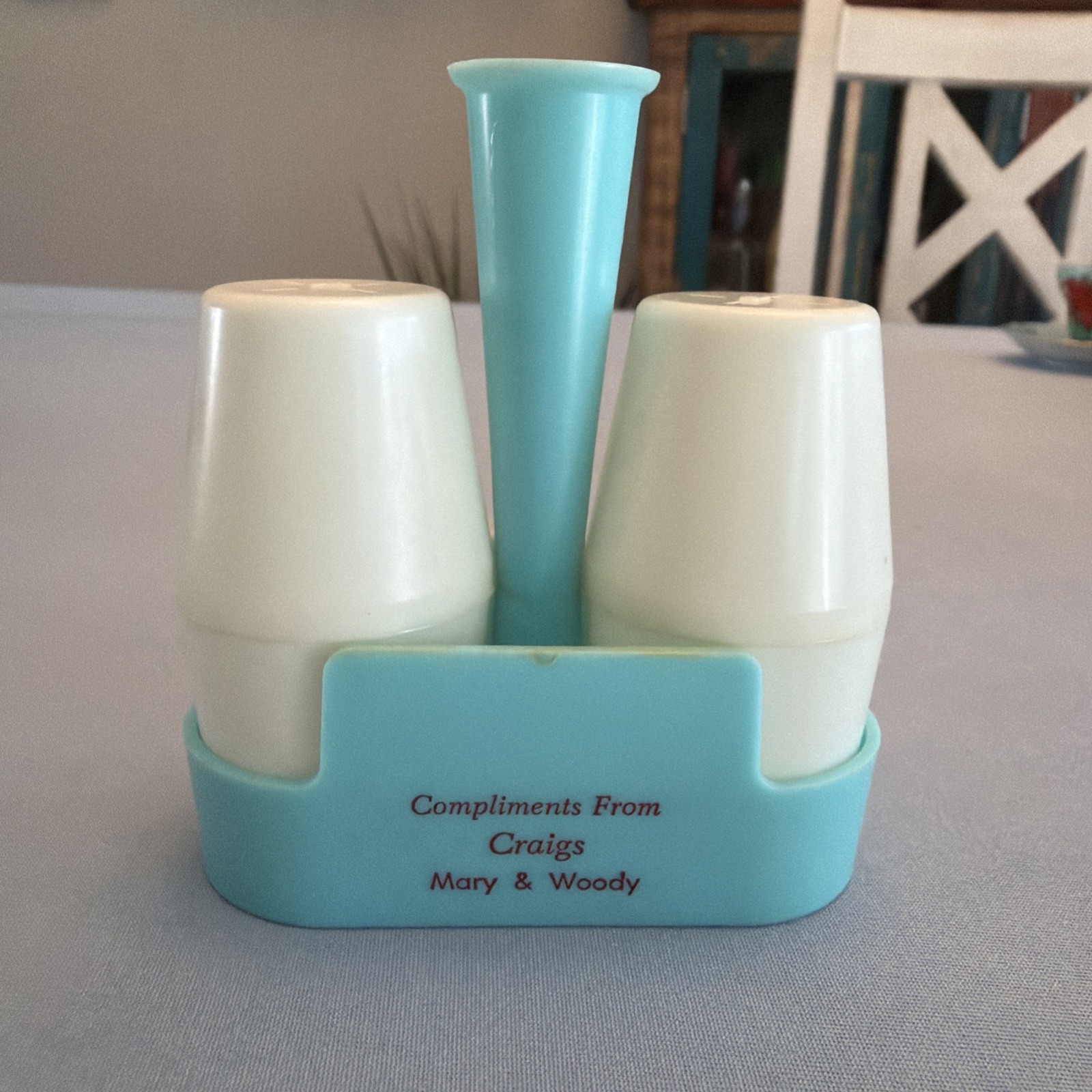 VTG Advertising Salt & Pepper Shakers 50's With Tooth Pick Holder