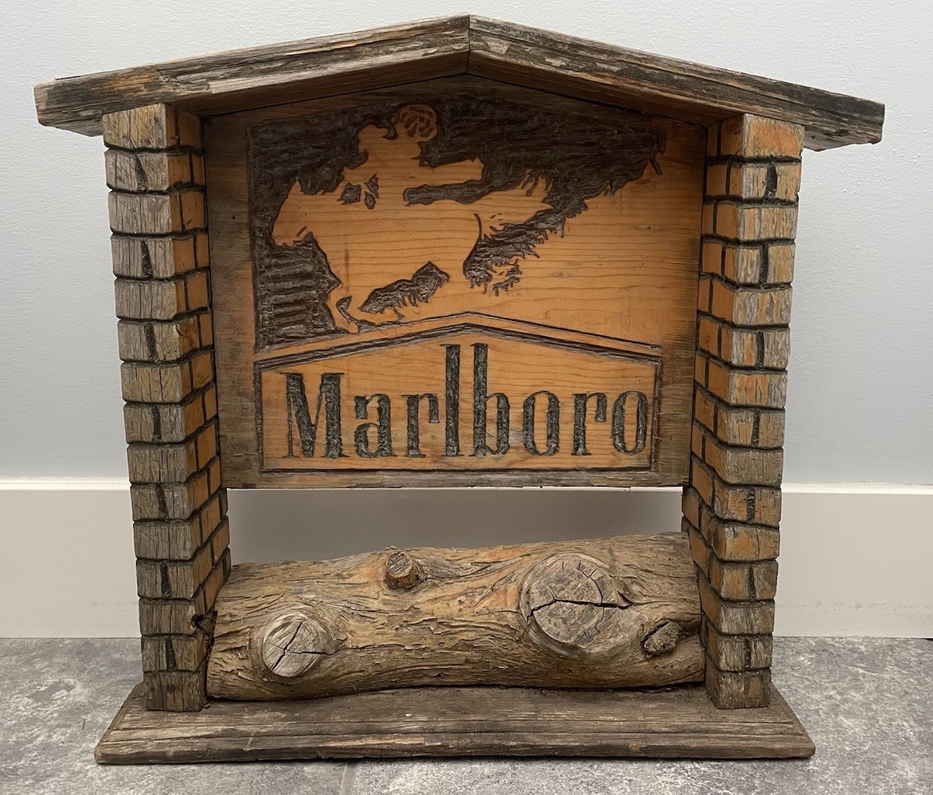 Vintage Marlboro Man Counter Cigarrette Display Topper Sign Shelf Hand Made