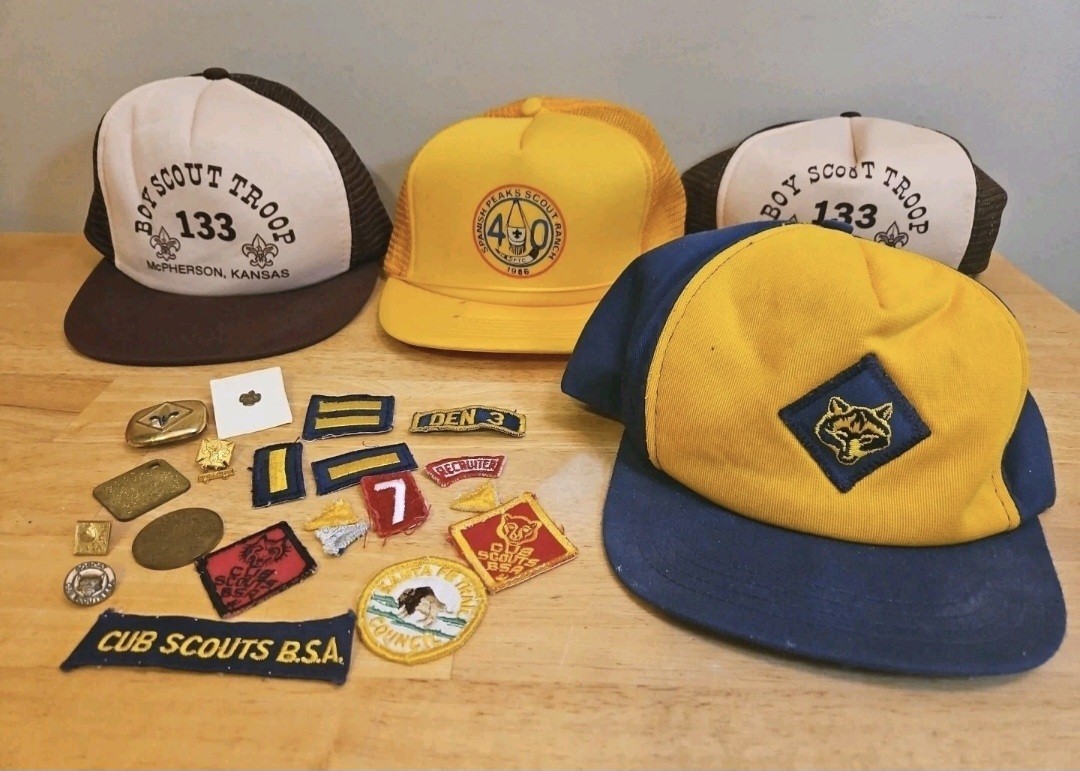 Vintage Boy Scouts, Cub Scouts, Girl Scouts Patches, Pins, Hats Lot
