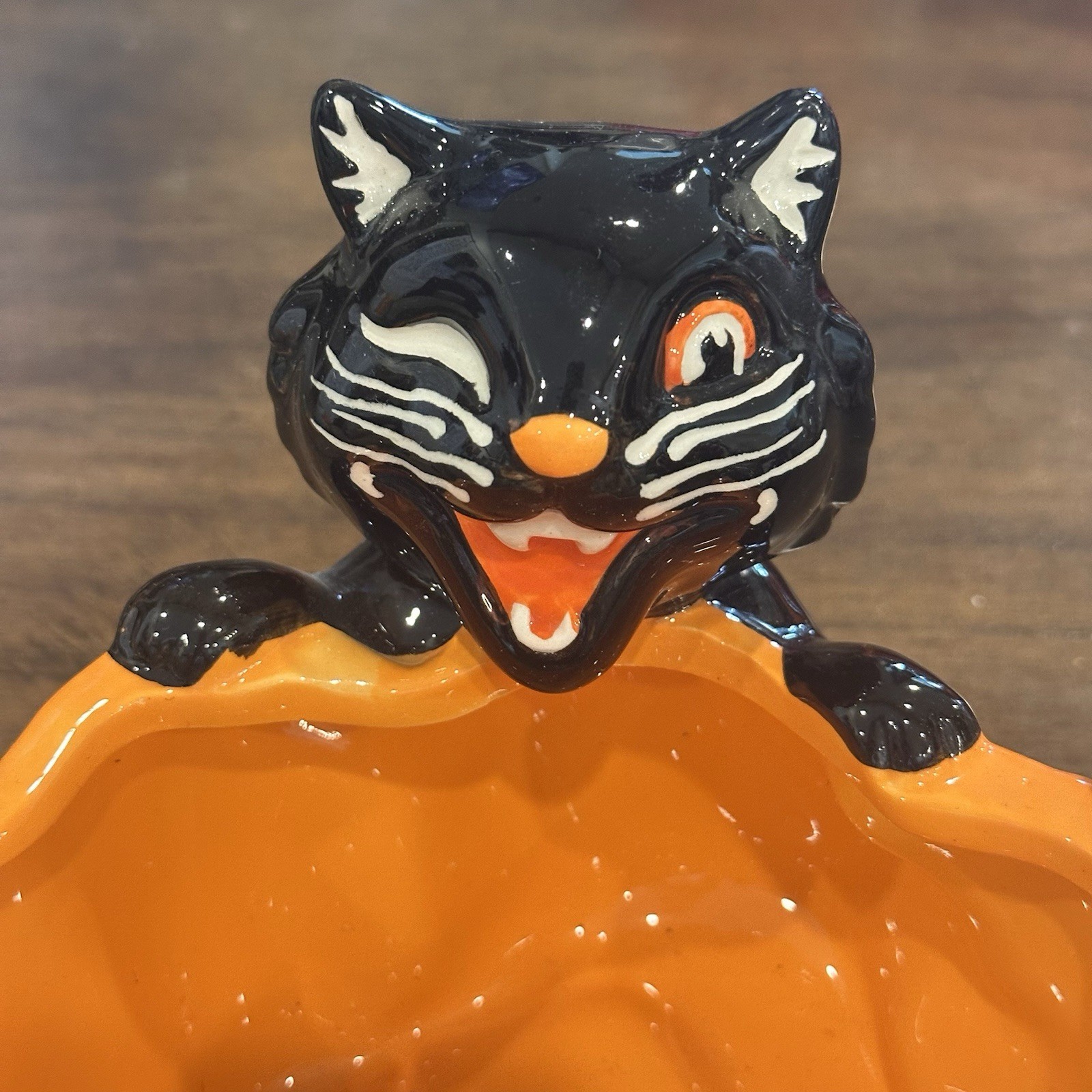 Vintage Inspired 2025 Little Village By Transpac Black Cat Halloween Candy Bowl 